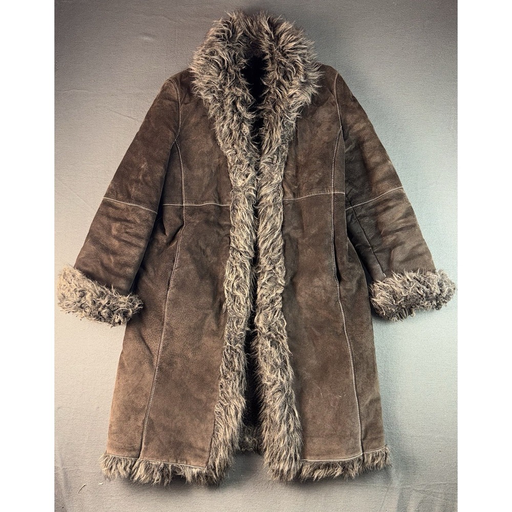 Vintage Marvin Richards Brown Leather Fur Lined Trim Penny Lane Coat Women’s L